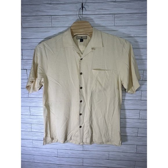 Tommy Bahama Solid Yellow 100% Silk Short Sleeve Button-Front Hawaiian Shirt Med - Picture 2 of 8